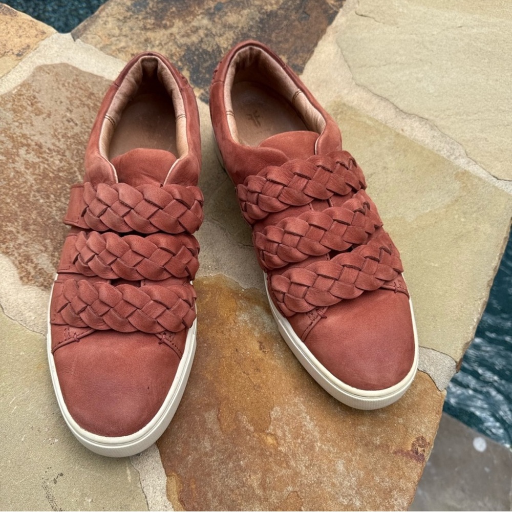 Frye Ivy Braid Leather Slip-On Sneakers‎ Rust Women’s 9.5